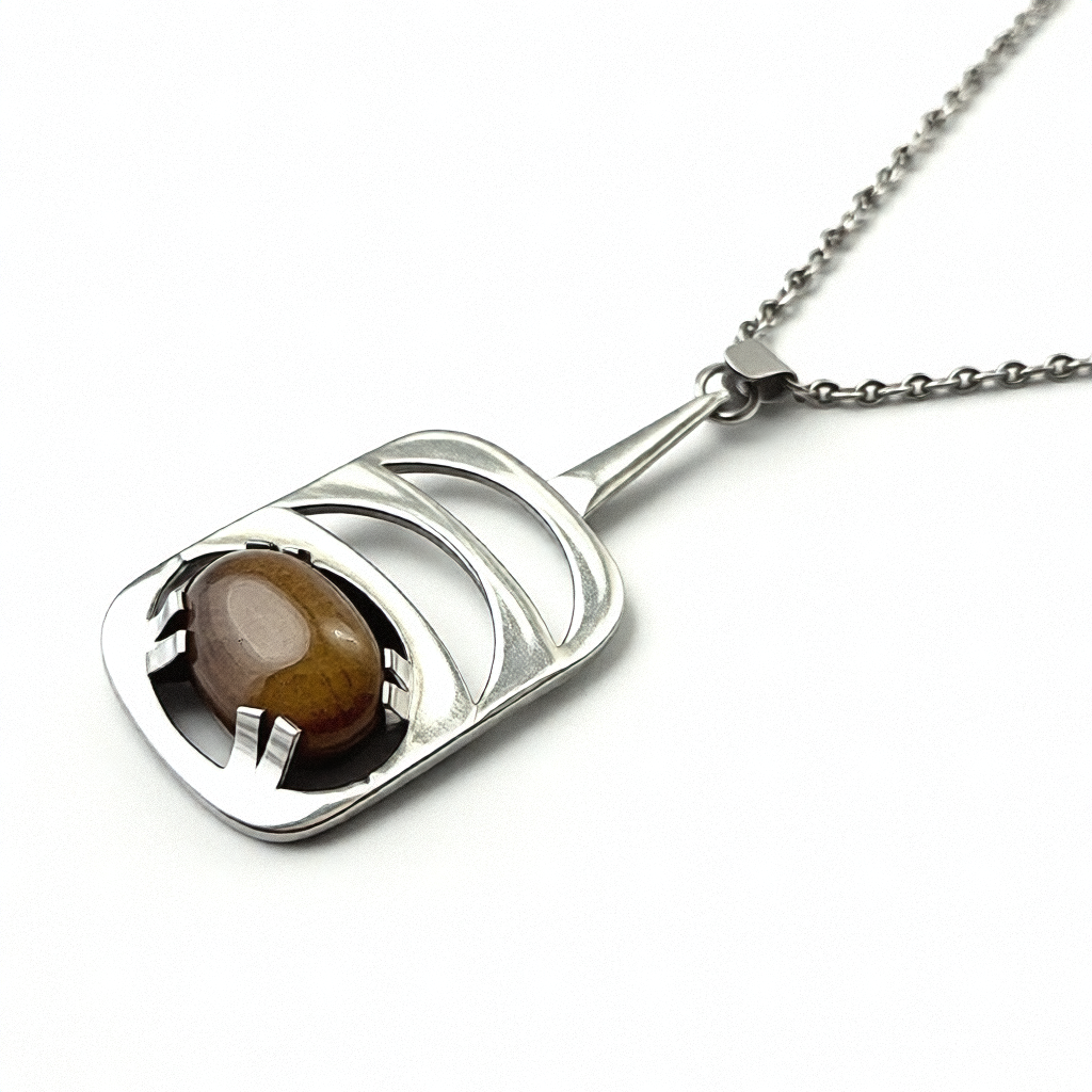 Sterling Silver Cabochon Tiger Eye Life Stack Necklace - Estate Jewelry Priced Right