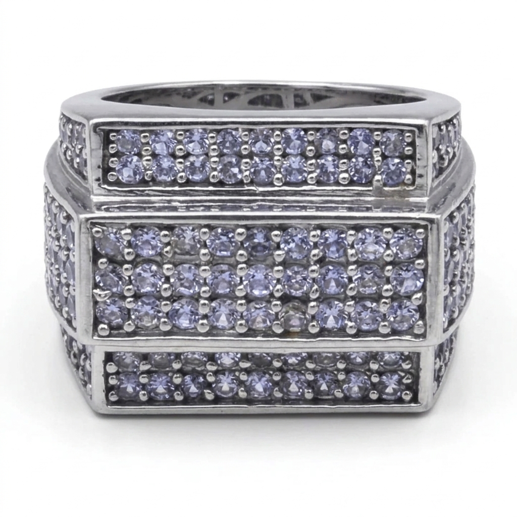 Sterling Silver & CZ Raised Track Statement Ring