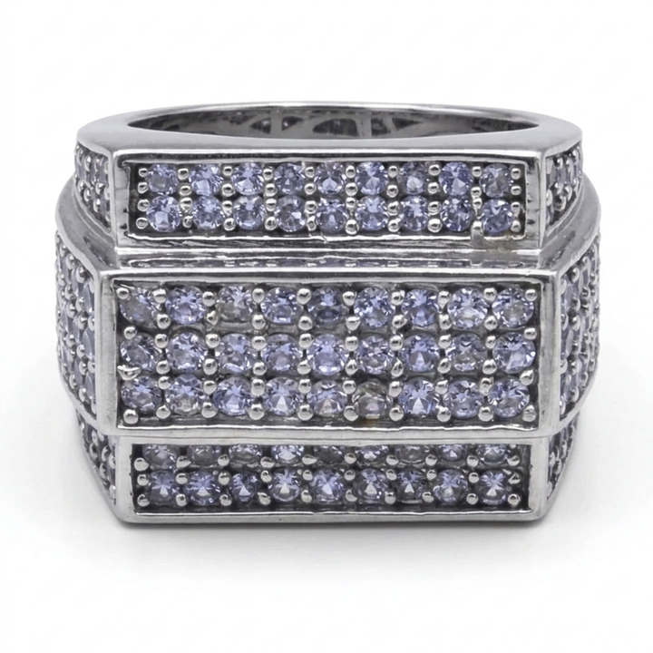 Sterling Silver & CZ Raised Track Statement Ring