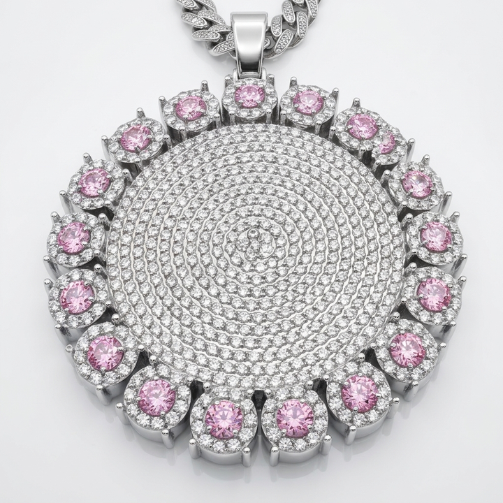 Sterling Silver Ultra Bling Over-Sized Pendant & Cuban Link Necklace
