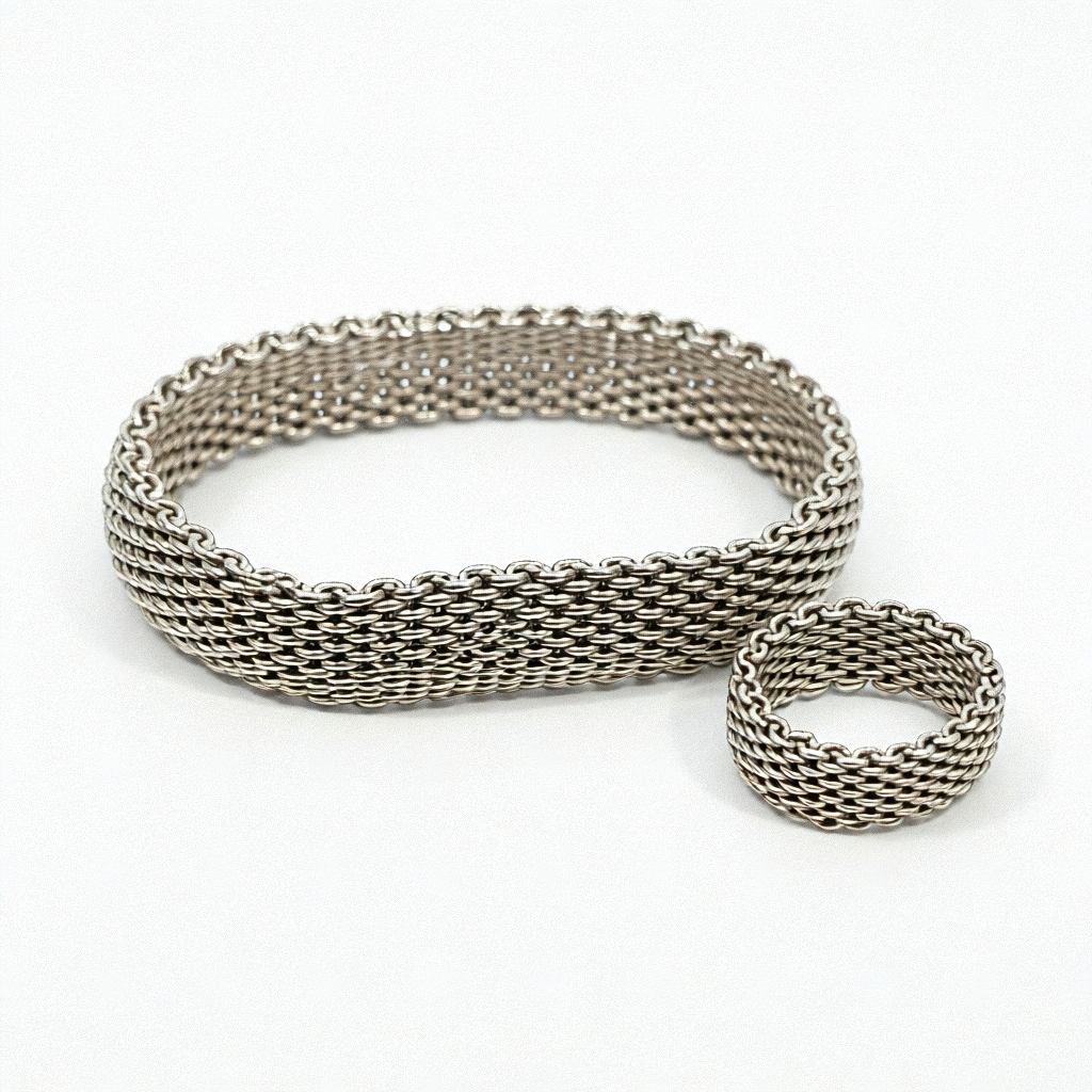 Authentic Tiffany & Co. Sterling Silver Mesh Bracelet and Ring Set - Estate Jewelry Priced Right