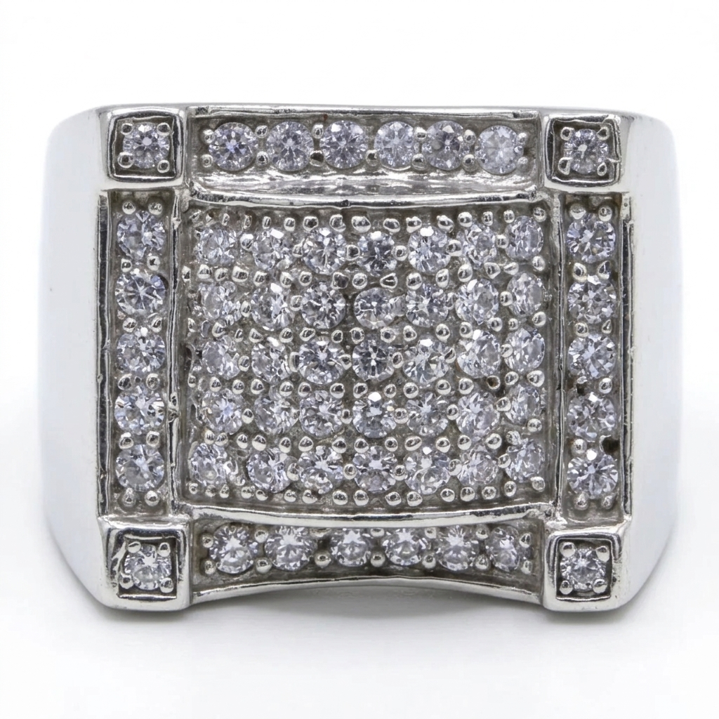 Men's Sterling Silver & CZ Arched Front Ring