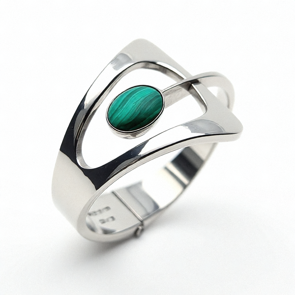Sterling Silver & Bezel Set Turquoise Abstract Bangle Bracelet