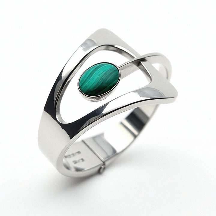Sterling Silver & Bezel Set Turquoise Abstract Bangle Bracelet