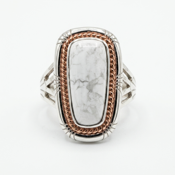 Sterling Silver Long White Howlite North-South Ring