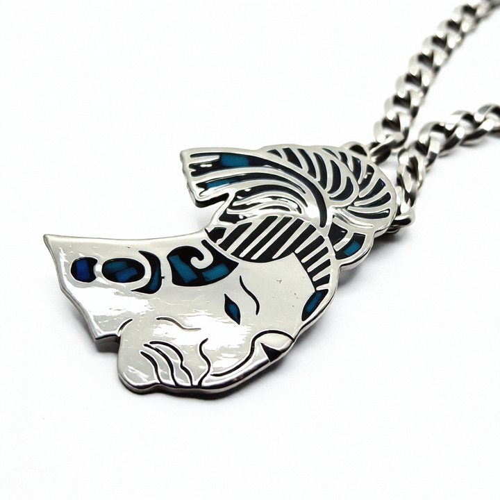 Hefty Sterling Silver Aztec Face Mask Necklace