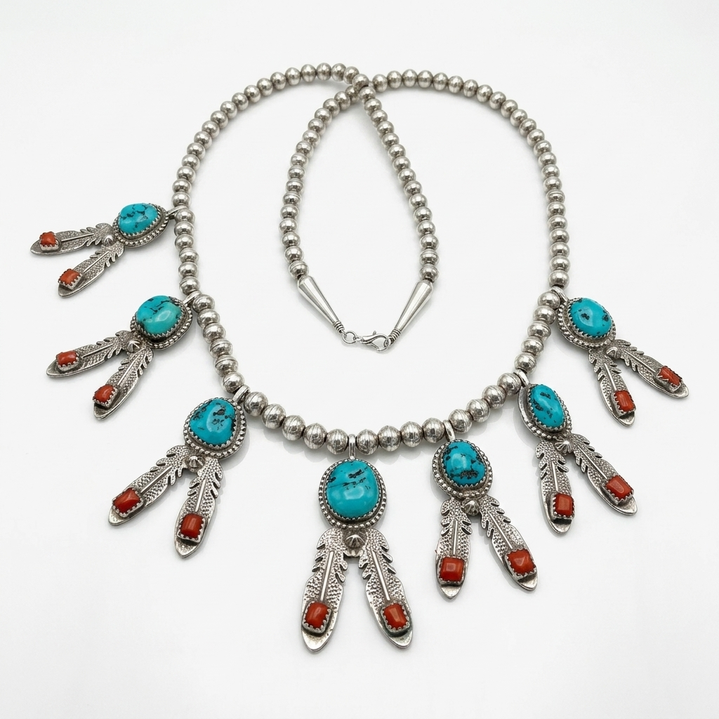 Navajo Inspired Mini Squash Blossom Necklace - Estate Jewelry Priced Right