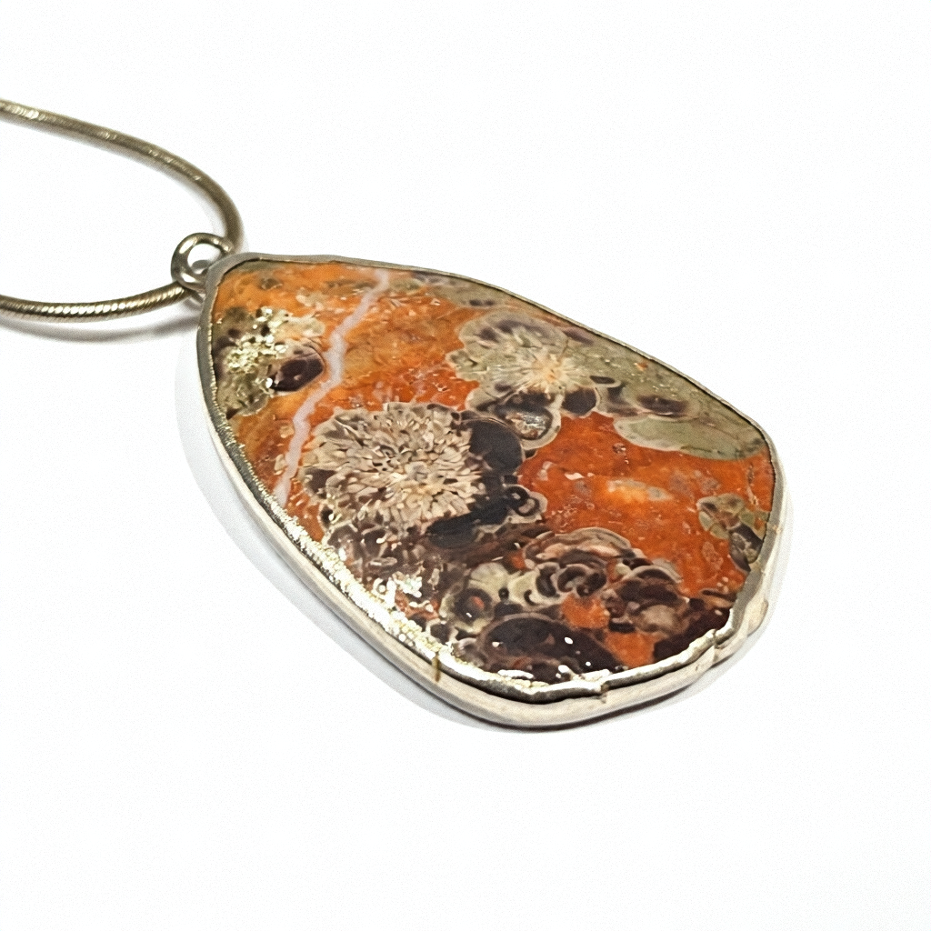 Sterling Silver & Natural Polished Jasper Necklace - Estate Jewelry Priced Right