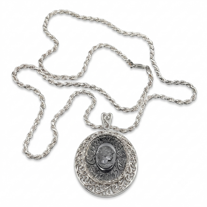 Sterling Silver Necklace & Crystal Victorian Woman Pendant
