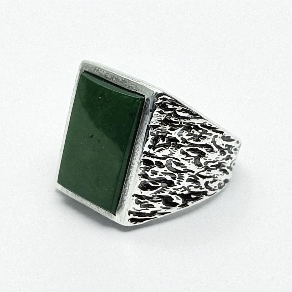 Chunky Sterling Silver Rectangular Jade Ring - Estate Jewelry Priced Right
