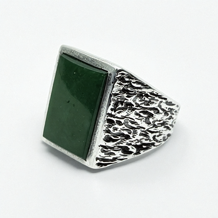 Chunky Sterling Silver Rectangular Jade Ring - Estate Jewelry Priced Right