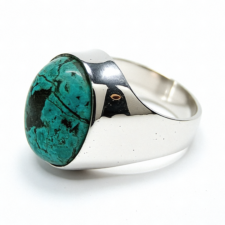 Sterling Silver Oval Cabochon Spiderweb Matrix Turquoise Ring