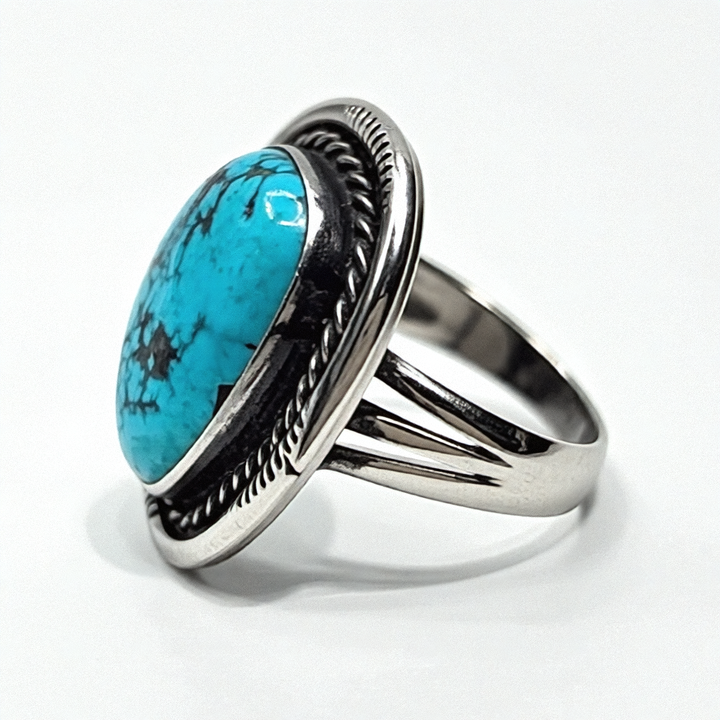 Sterling Silver Rough Triangle Turquoise Ring - Estate Jewelry Priced Right
