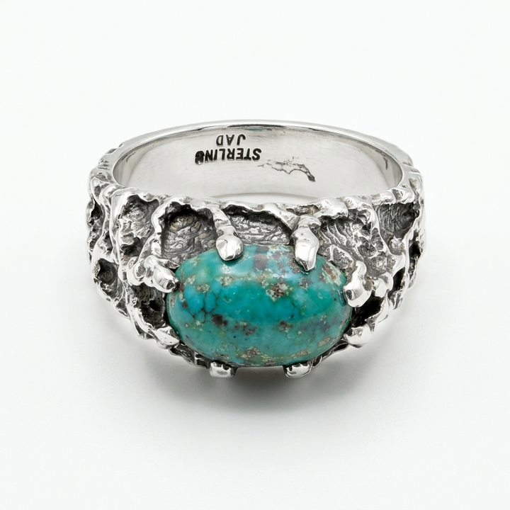 Rare Joe Dean Sterling Silver Brutalist Rough Turquoise Ring