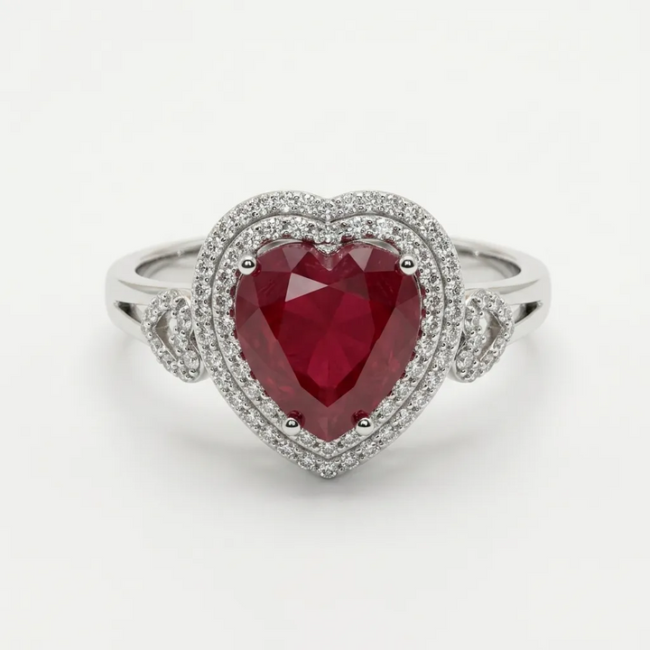 Sterling Silver & Red Heart Topaz Statement Ring