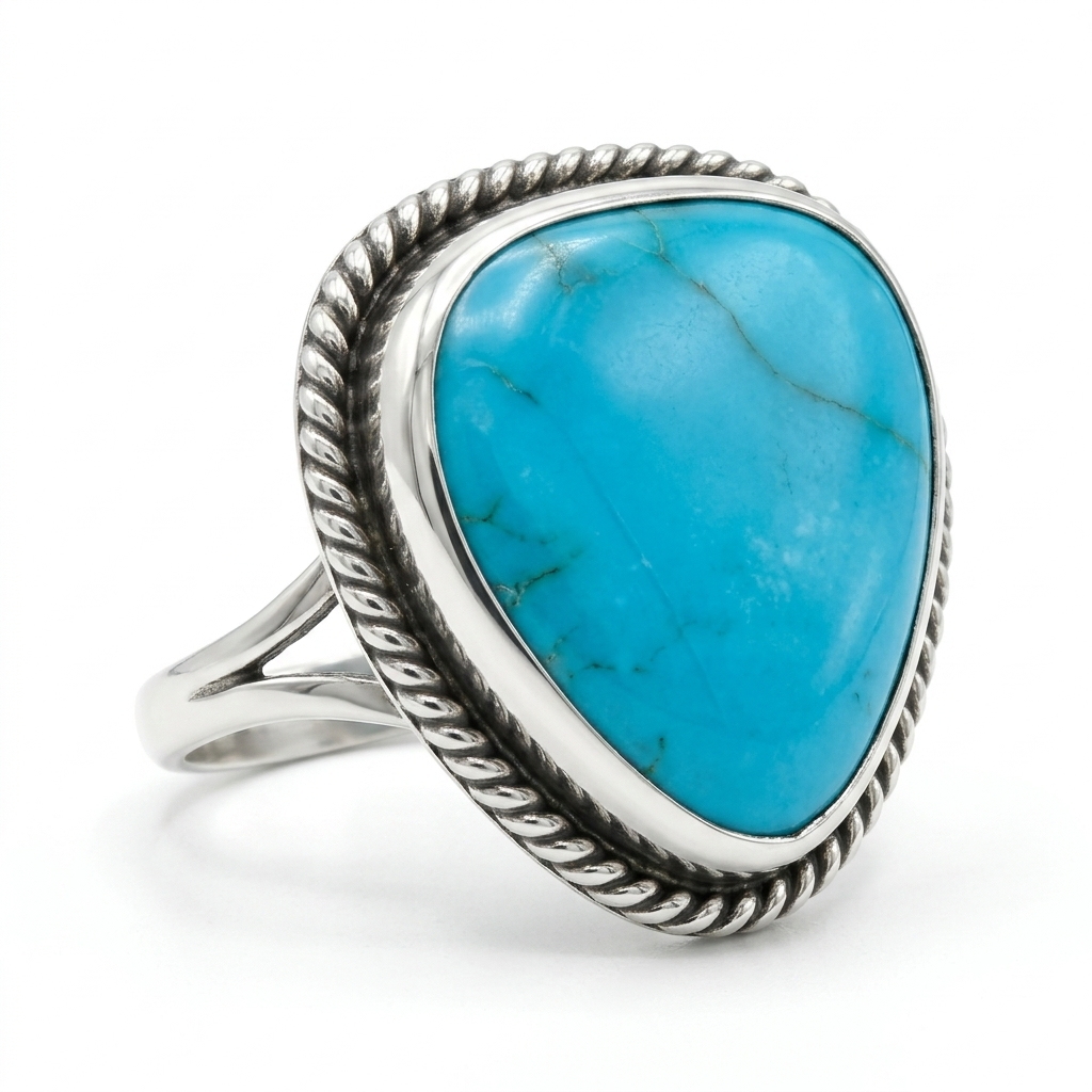 Sterling Silver Crudely Styled Turquoise Ring - Estate Jewelry Priced Right