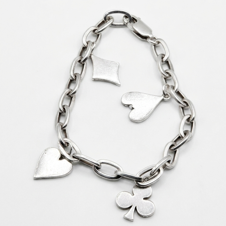 Sterling Silver Poker Cards Charm Link Bracelet