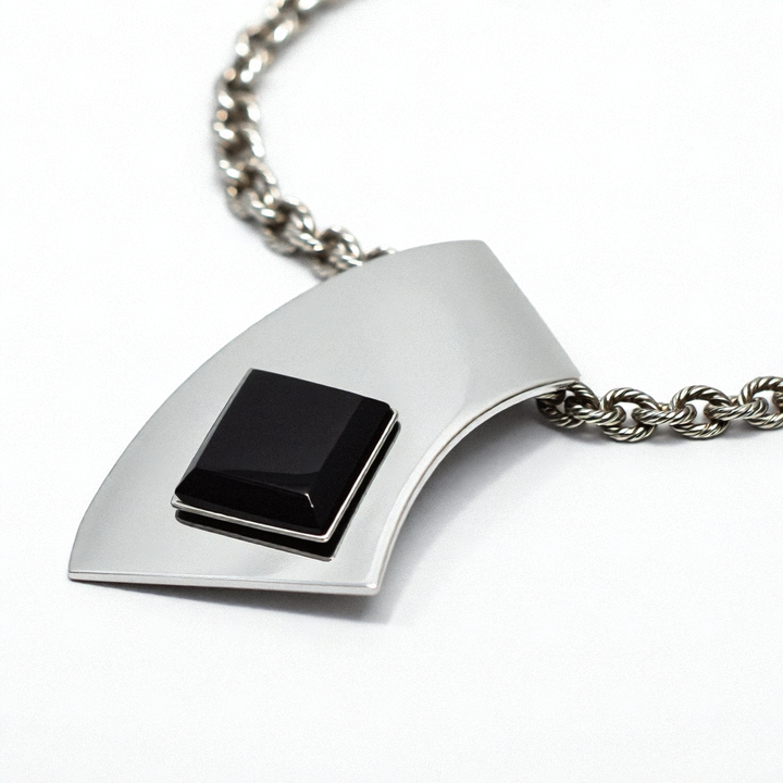 Sterling Silver & Abstract Onyx Pendant Necklace