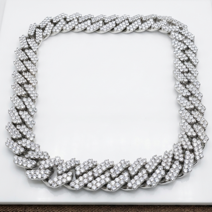 Sterling Silver Ultra Bling Over-Sized Iced Out Cuban Necklace