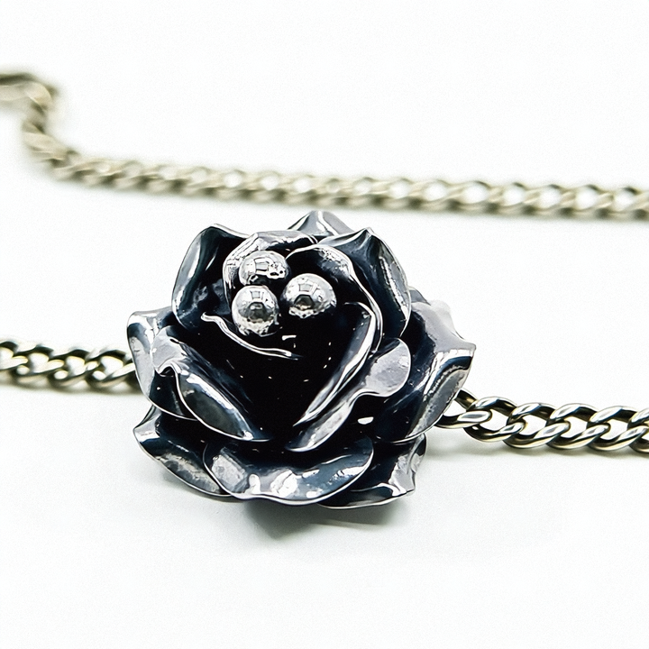 Sterling Silver 3D Mexican Rose Necklace