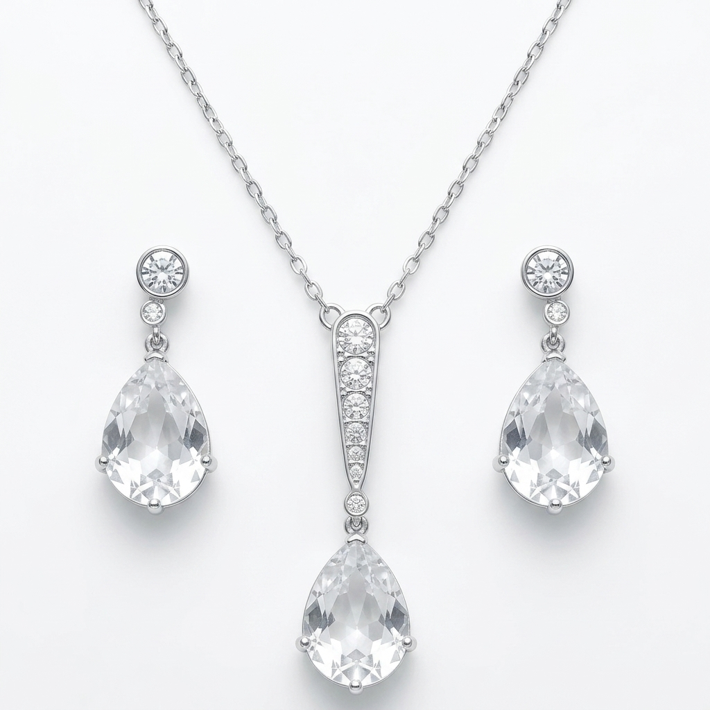 Silver, Clear Crystal Swarovski Necklace & Earrings Set - Estate Jewelry Priced Right