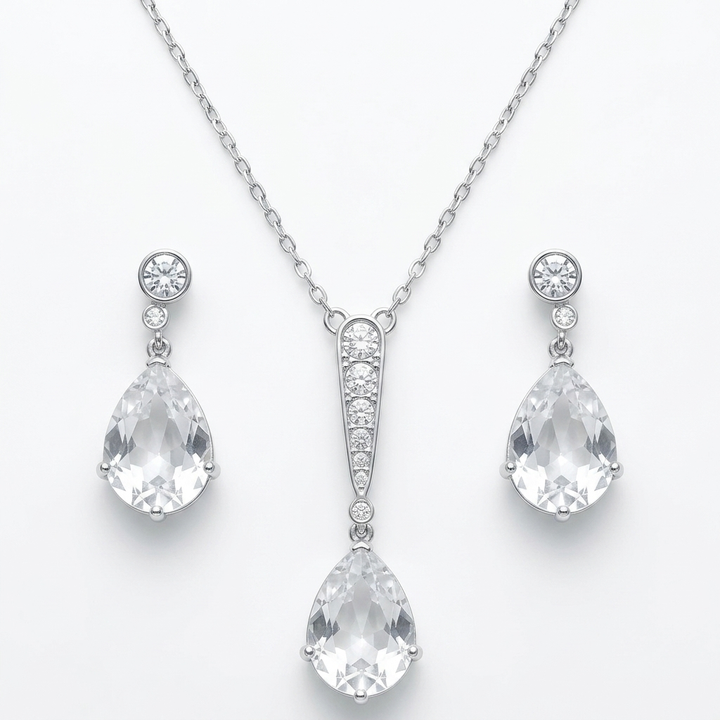 Silver, Clear Crystal Swarovski Necklace & Earrings Set - Estate Jewelry Priced Right