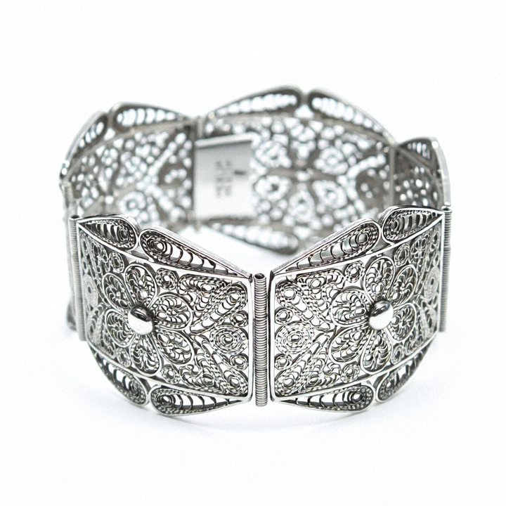 Sterling Silver Wide Filigree Panel Cuff Bracelet
