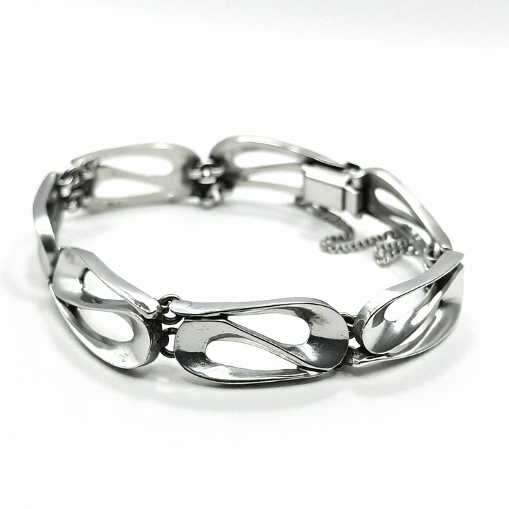 Chunky Link Modernist Style Sterling Silver Bracelet