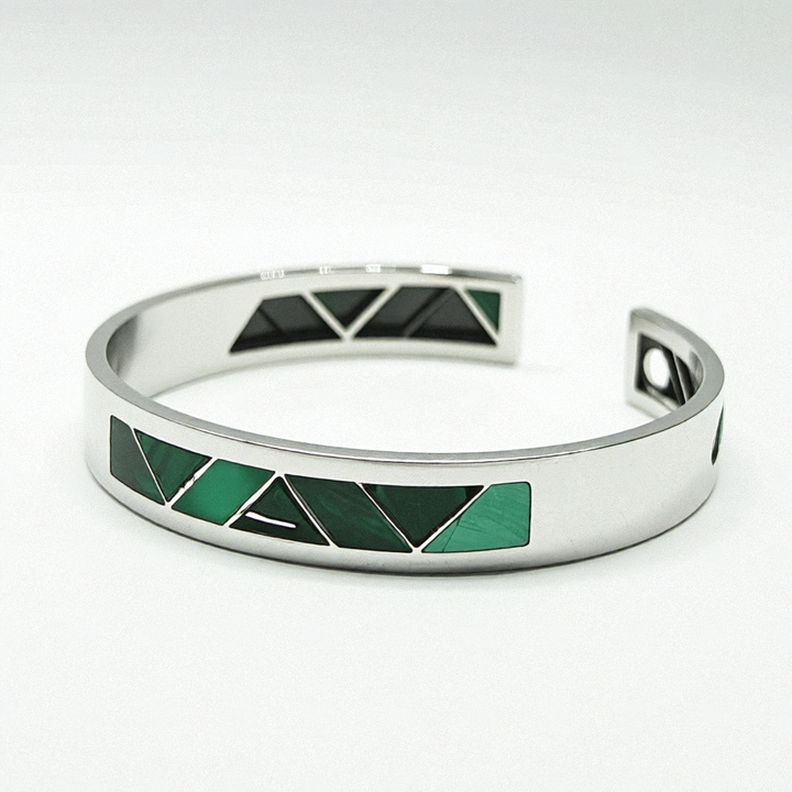 Sterling Silver & Inlaid Turquoise Geometric Bangle Bracelet