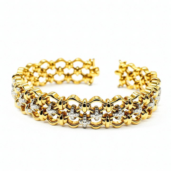 18K Gold and Diamond Wide Link Statement Bracelet