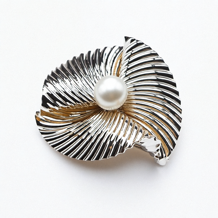 Vintage Tiffany & Co 14K Gold & Pearl Swirled 3D Brooch