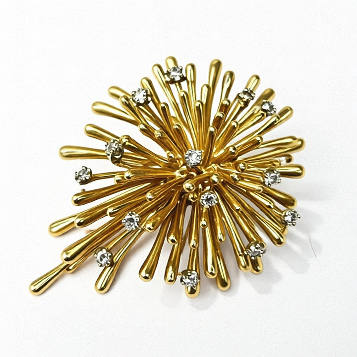 Antique 18K Gold & Diamond Starburst Brooch