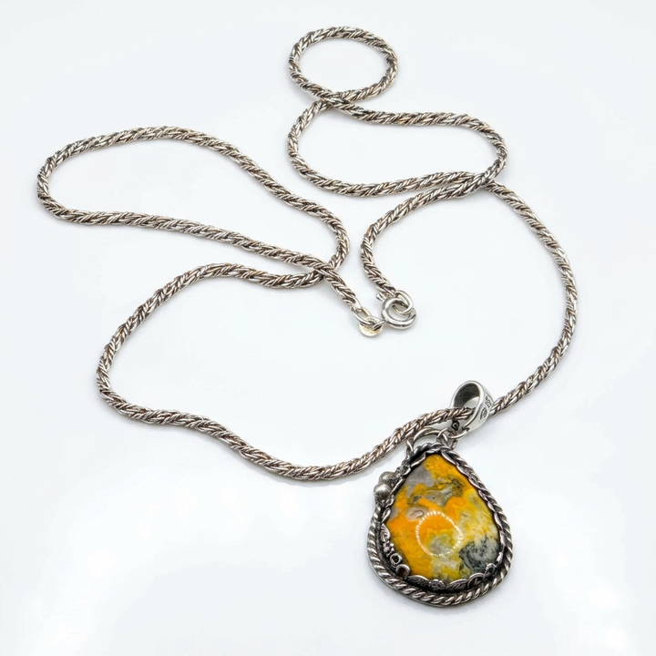 Navajo Sterling Silver Bumblebee Jasper Necklace & Pendant - Estate Jewelry Priced Right