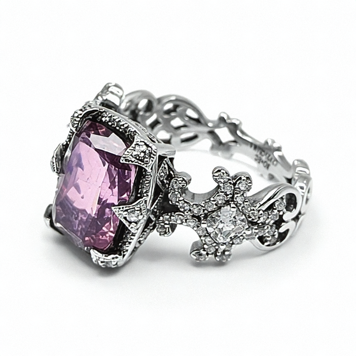 Elaborate Sterling Silver & Pink CZ Statement Ring
