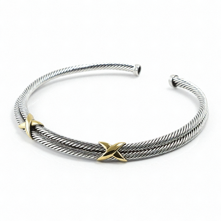 Authentic David Yurman Sterling Silver & 14K Gold Cable Collar
