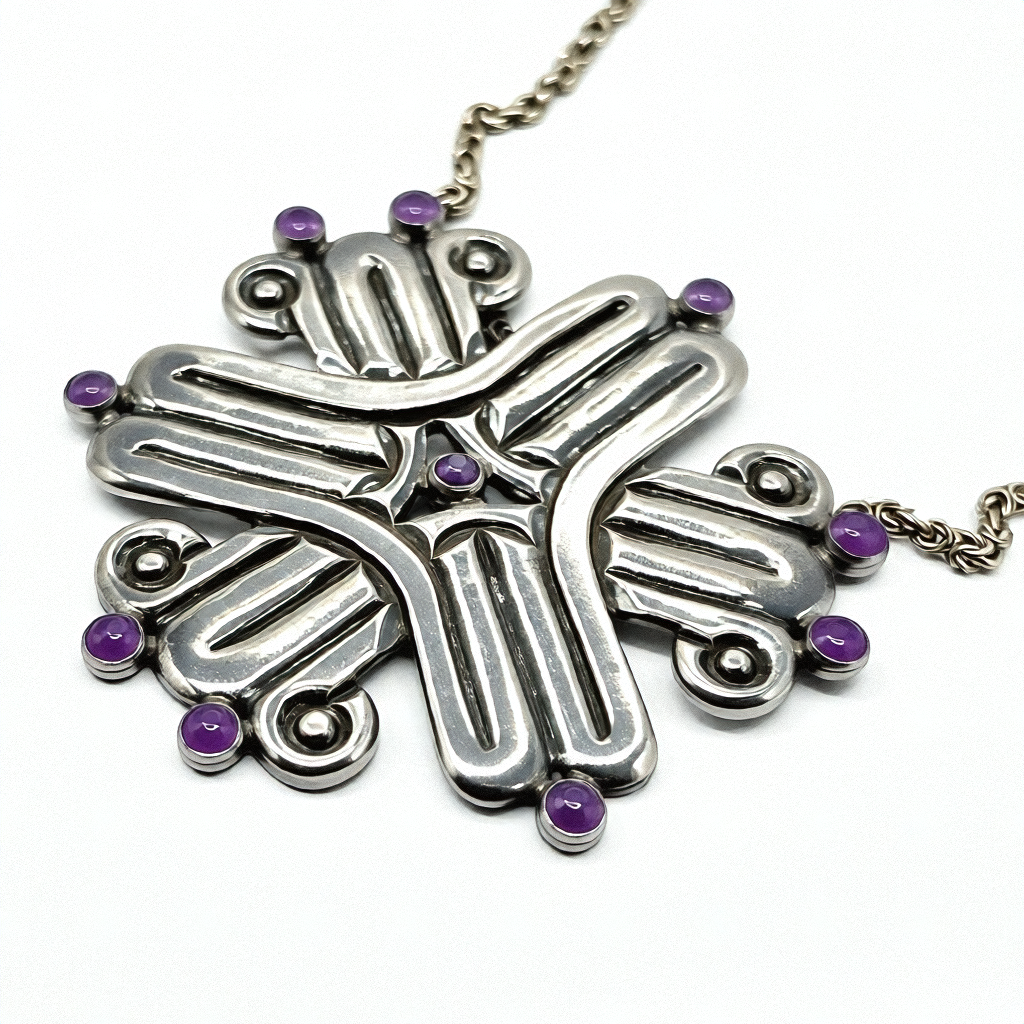 Antique Spratling Sterling Silver Cabochon Amethyst Statement Necklace - Estate Jewelry Priced Right