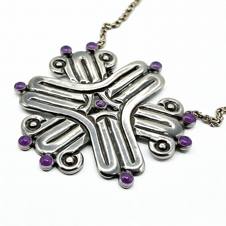 Antique Spratling Sterling Silver Cabochon Amethyst Statement Necklace - Estate Jewelry Priced Right