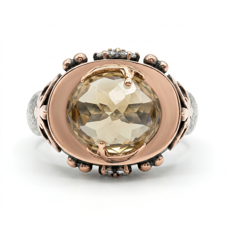 Vintage Amber Iolite & Sterling Silver Statement Ring - Estate Jewelry Priced Right