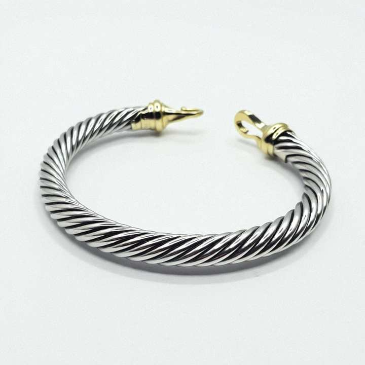 David Yurman 7MM Sterling Silver 14K Gold Cable Buckle Bracelet - Estate Jewelry Priced Right