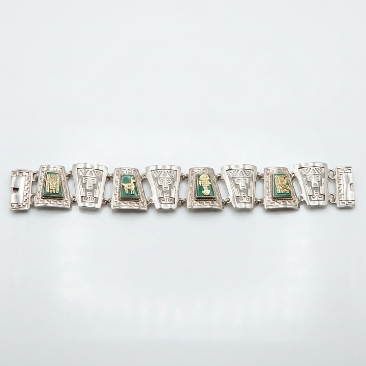 Sterling Silver Aztec Imagery Panel Bracelet