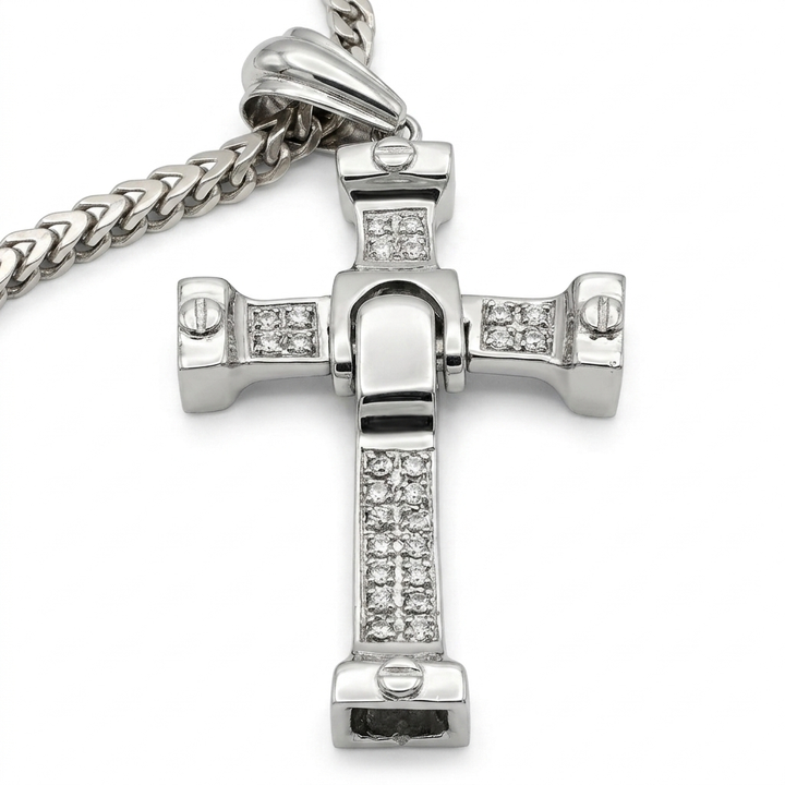 Boxed Cuban Link Sterling Silver & Articulated Cross Necklace